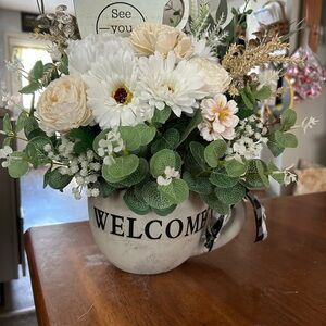Charming Faux Floral Arrangement in Cream and Green